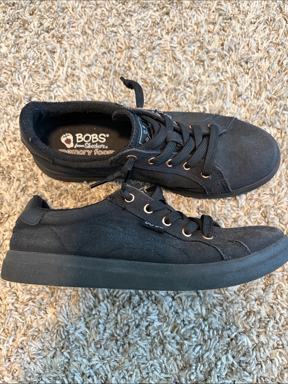 BOBS from Skechers Women's Black Lace-Up Memory Foam Sneakers Size 7